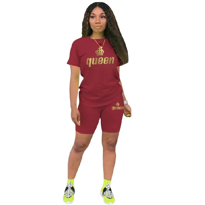 Queen 2024 Summer Womens Tracksuit Printing T-Shirt+Shorts 2 Piece Sets Lady Luxury Jogging Short Suit Daily Casual Sportswear