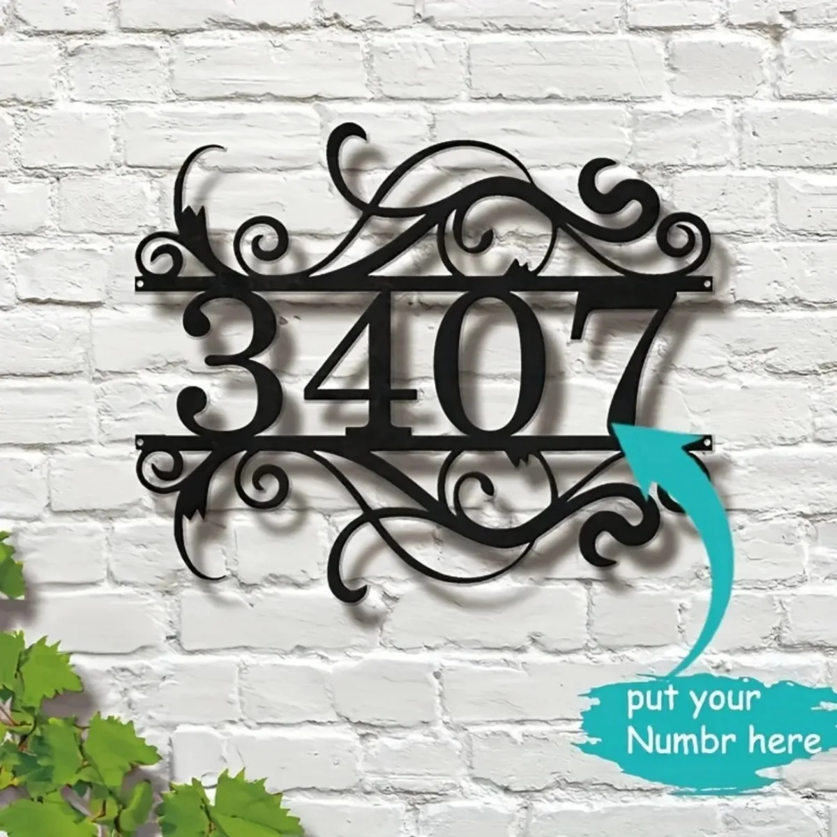Custom Boho Metal Address Plaque | Personalized with Name & Number | Durable Iron Sign | Suitable for Front Door