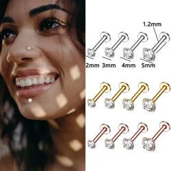 Cubic Zircon Nose Piercing Stainless Steel Earbone Helix Tragus Cartilage Women Ear Studs Lip Labret Body Piercing Jewelry