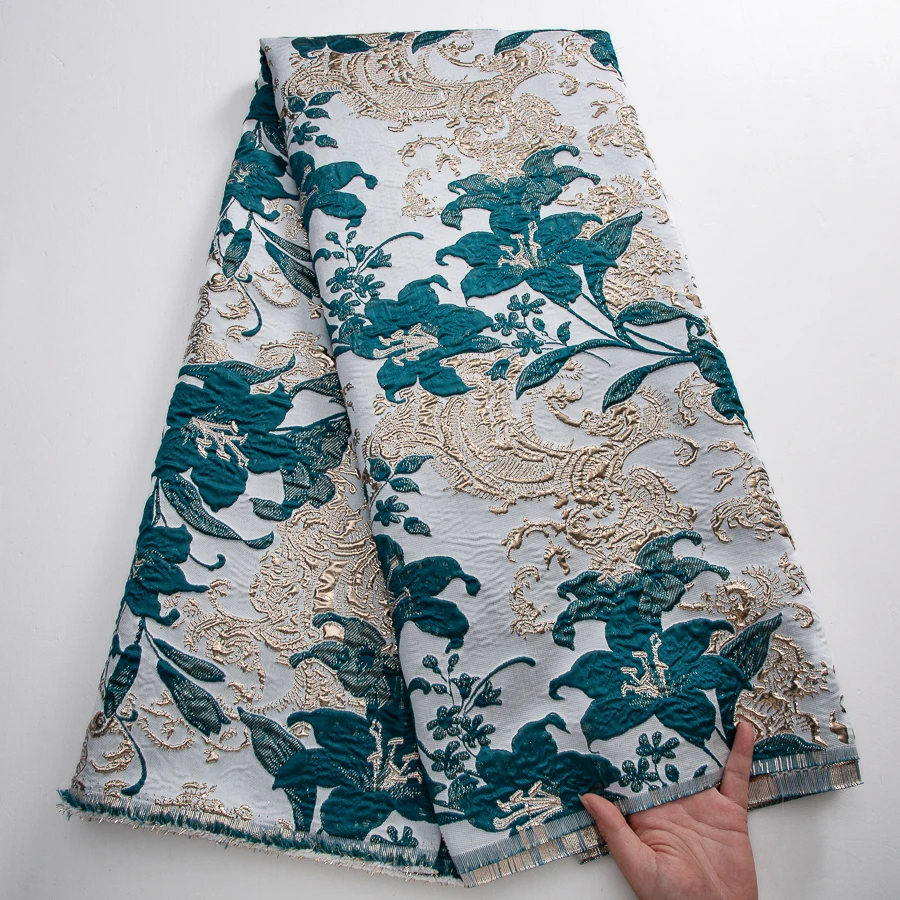 African Brocade Lace Fabric - Jacquard Lace , Embroidery Floral Pattern Damask Handmade Fabrics For Bridal Dress & Home Decor