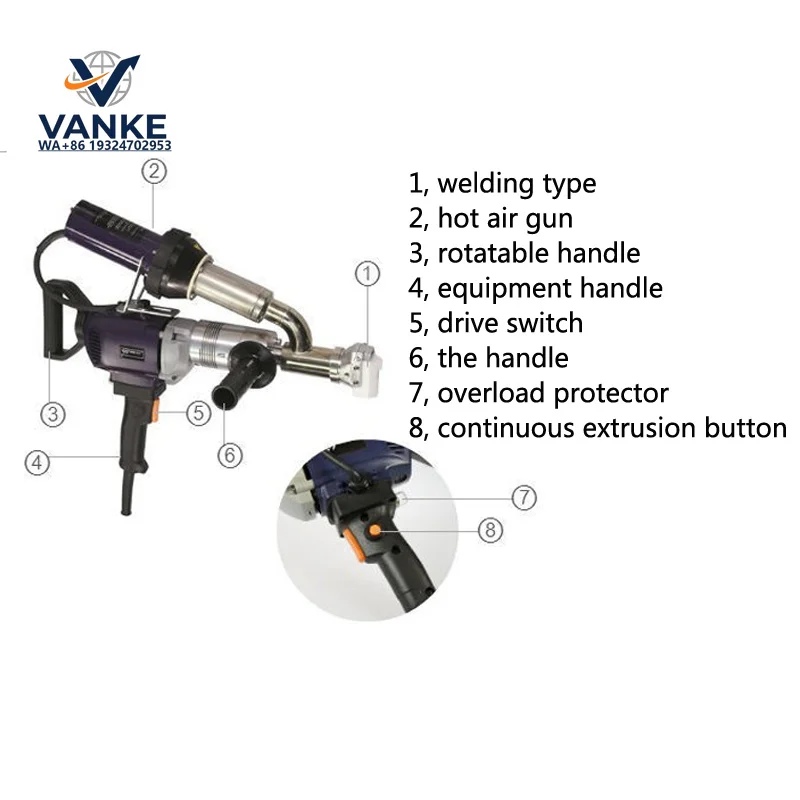 New  EX2 Plastic Welding Torch 3000W Extrusion plastic welding machine 220V Overload protection 1.5-2.2kg/h 1pc