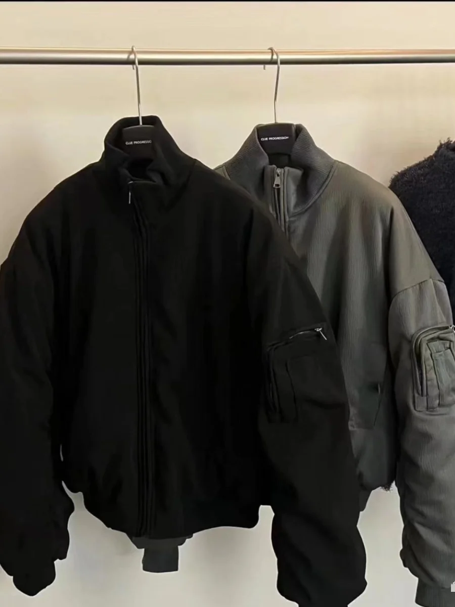 

Bomber Folded Pilot ort Jaet Cotton Men's Winter Warm Cleanfit Stand Collar Baseball Cotton Coat Outerwear Youth Trendy