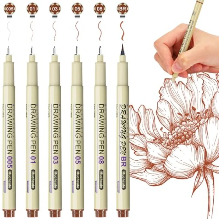 

Muchcute Micro liner Drawing Art Pens: Sepia Line Waterproof Ink Set Artist Supplies Brown Archival Inking Marker Liner Sketch