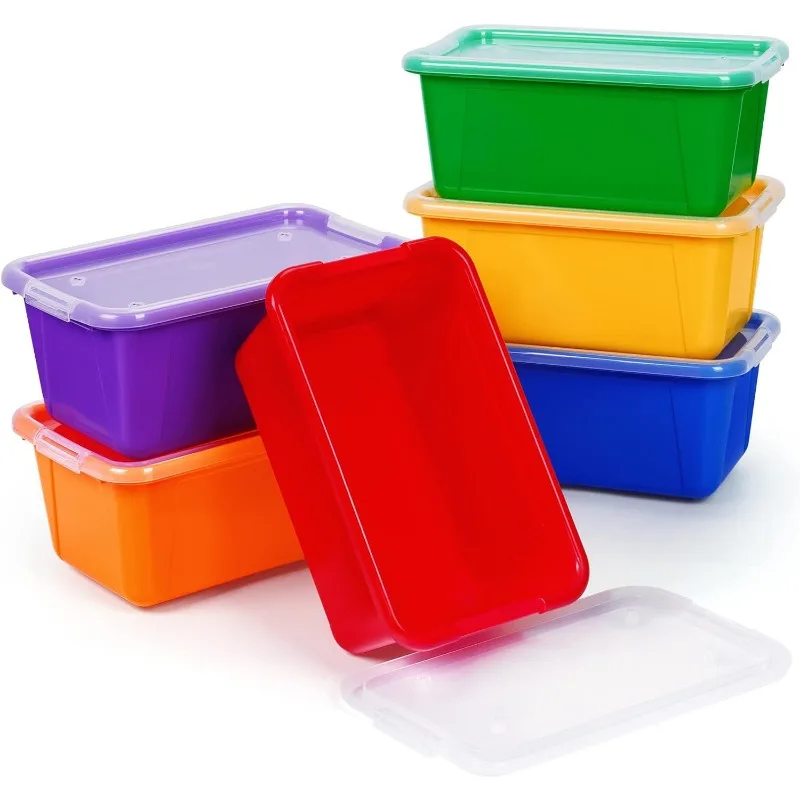 Clear Stackable Plastic Storage Bins with Lids,Stackable Containers,Toy Storage Organizer - 5 Qt 6 Pack - Small Tub