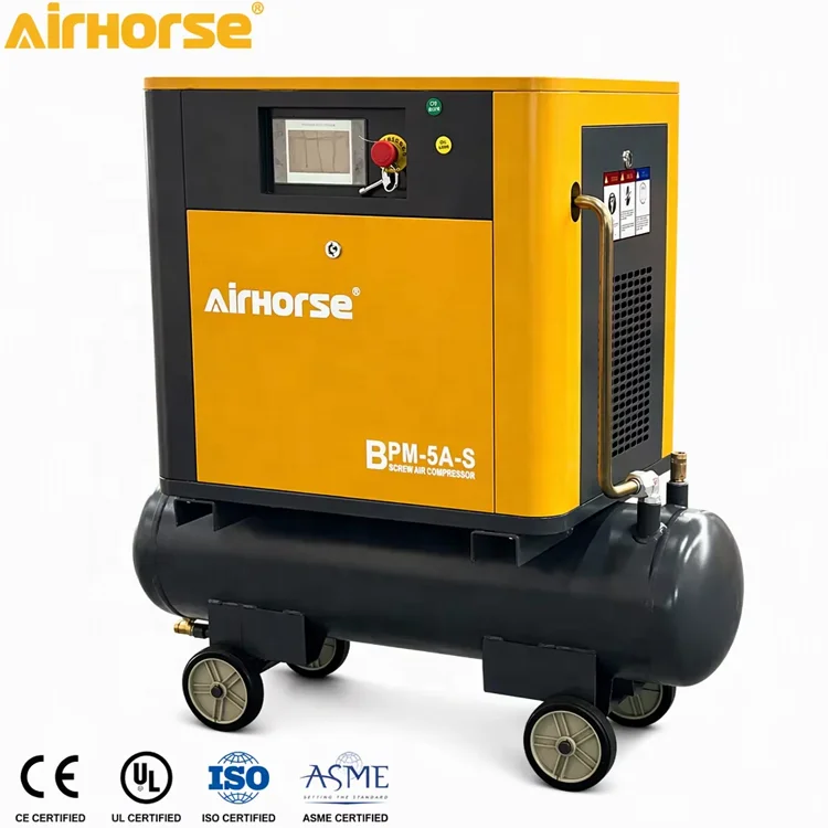 AirHorse CE ASME Certified 4KW 5.5HP 8bar 20 CFM 2 in 1 Industrial Screw Air Compressor with 100L Tank for Home and Small Shops