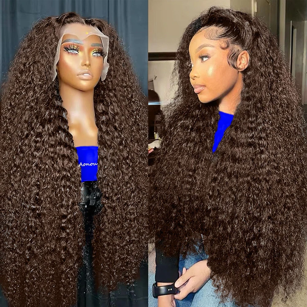 

Snwprin #4 Honey Brown Deep Wave 13x6 Lace Frontal Human Hair Wigs 30 40 Inch Chocolate Colored Curly Human Hair Wigs Brazilian