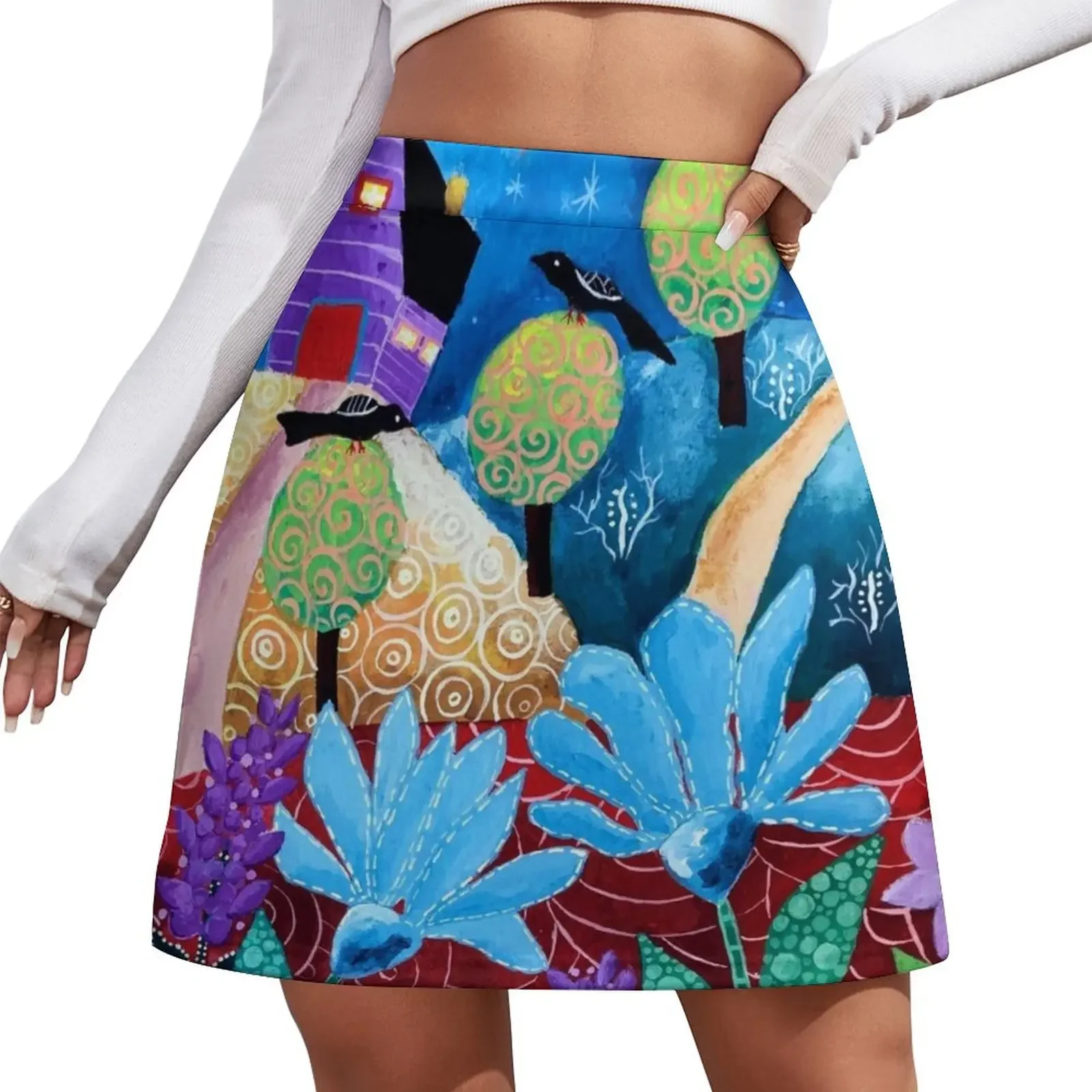 

Surreal Night with Black Birds Mini Skirt Clothing female mini denim skirt skirt for woman Mini