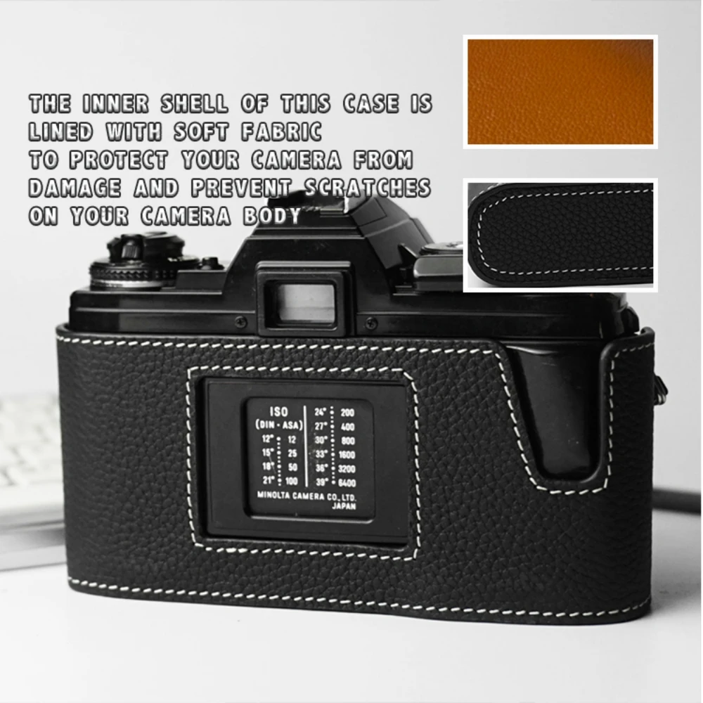 For For MINOLTA X700 Case Anti-Drop Quick Release Film Camera Genuine Leather Cowhide Protective Case Leather Camera Half Case