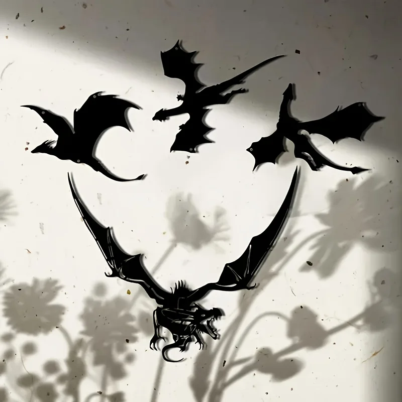 CIFBUY 4Pcs Dragon Metal Wall Art 2D Flat Fantasy Iron Wall Decor Home Patio Balcony Halloween Gift