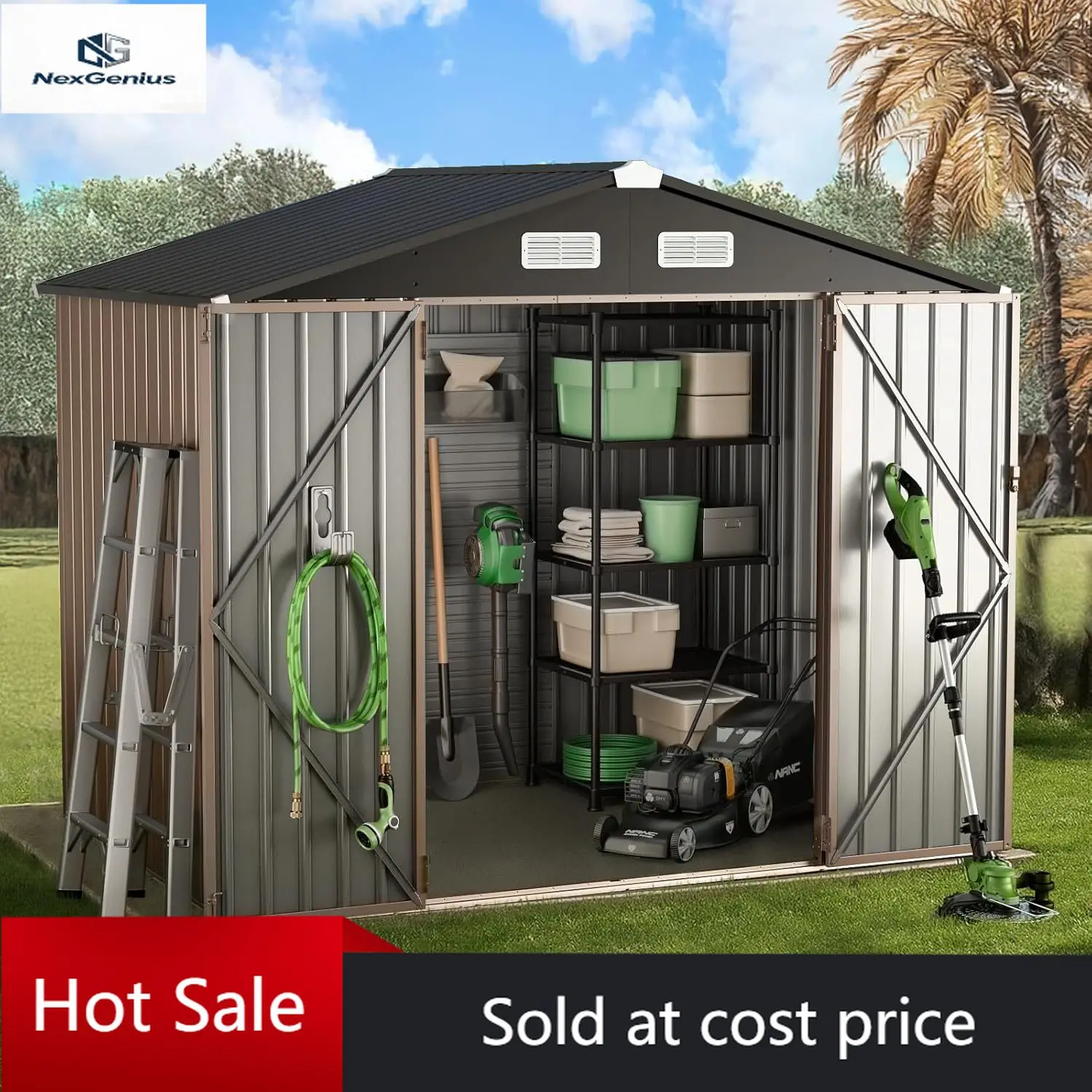 

Металлический садовый сарай 8x6 футов (полноразмерный) для улицы с полом, прочный, с усиленными боковыми стенками и обновленной каркасной конструкцией