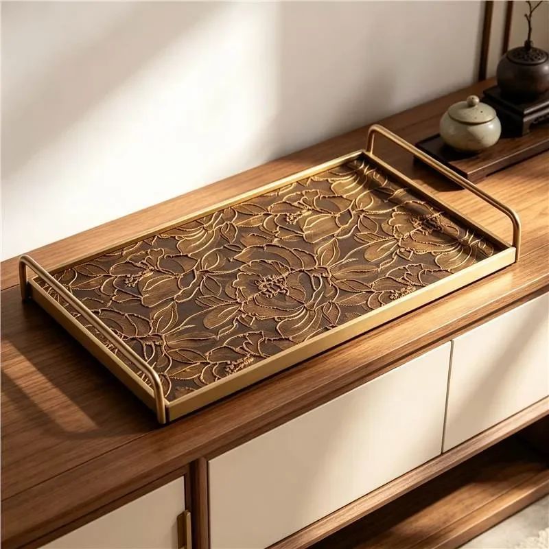 Retro Wooden Jewelry Box with Brown Leather Finish and Metal Tray Elegant Storage Organizer for Bedroom Dresser Decoration