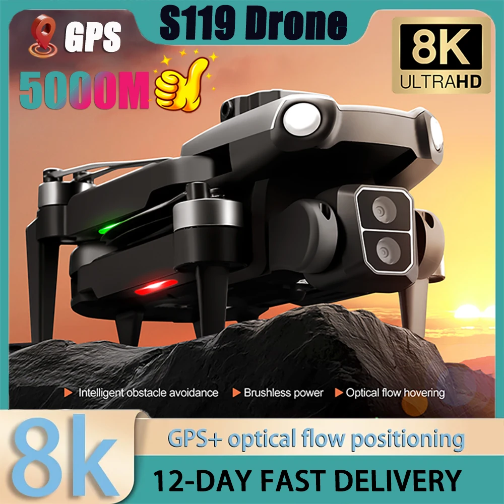 Image of Neue s119 drohne 8k hd dual kamera 5g wifi intelligente hindernis vermeidung fpv luftaufnahme profession elles bürstenloses rc uav spielzeug
