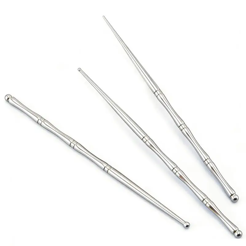 (N) 1/3PC Acupuncture Double Head Face Ear Massage Tool Steel Acupressure Pen Ear & Body Acupoint Probe For Muscle Soothing