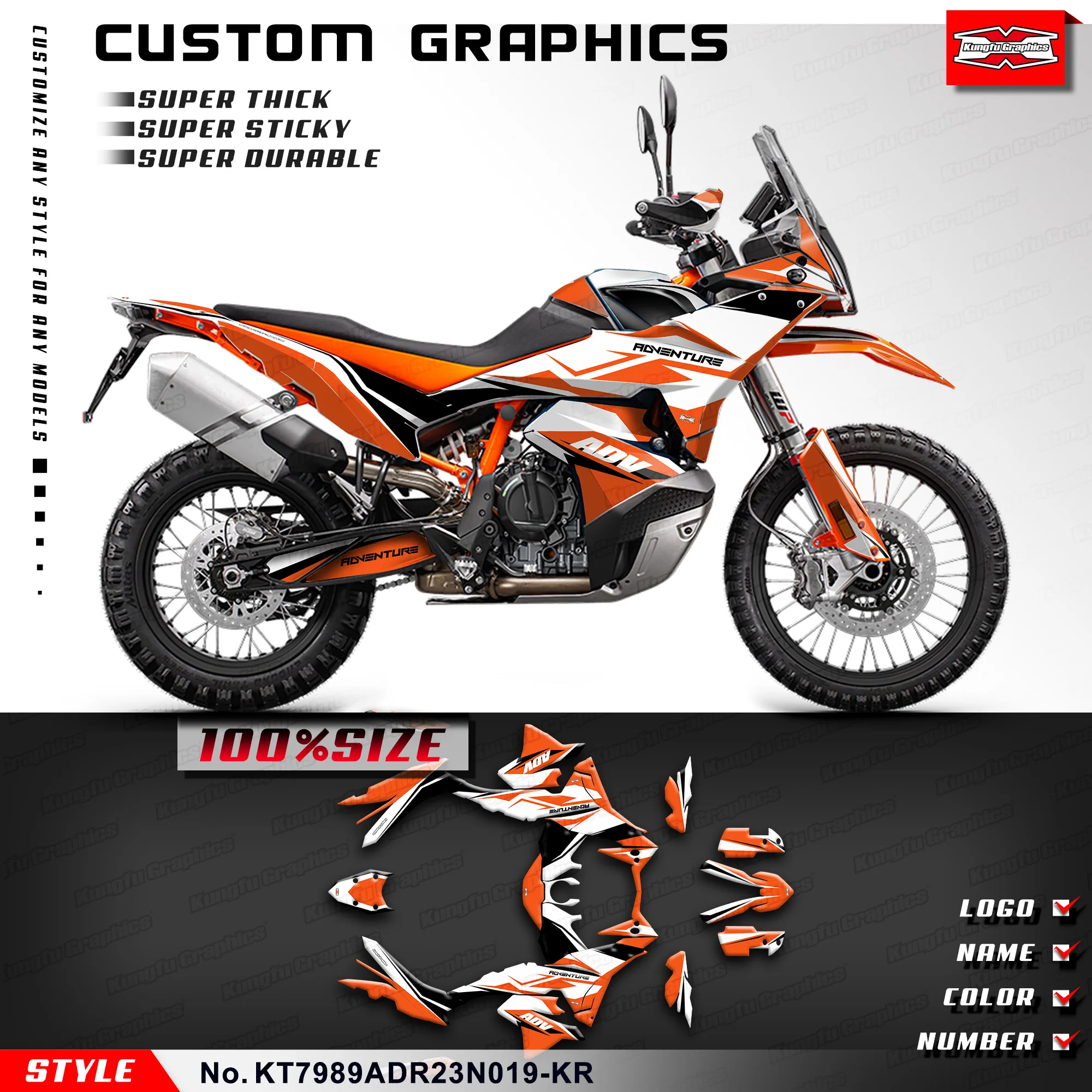 KUNGFU GRAPHICS Racing Sticker Motorcycle Decals for KTM 790 890 Adventure R ADV R 23 24 25 26, Rebuilding, KT7989ADR23N019-KR