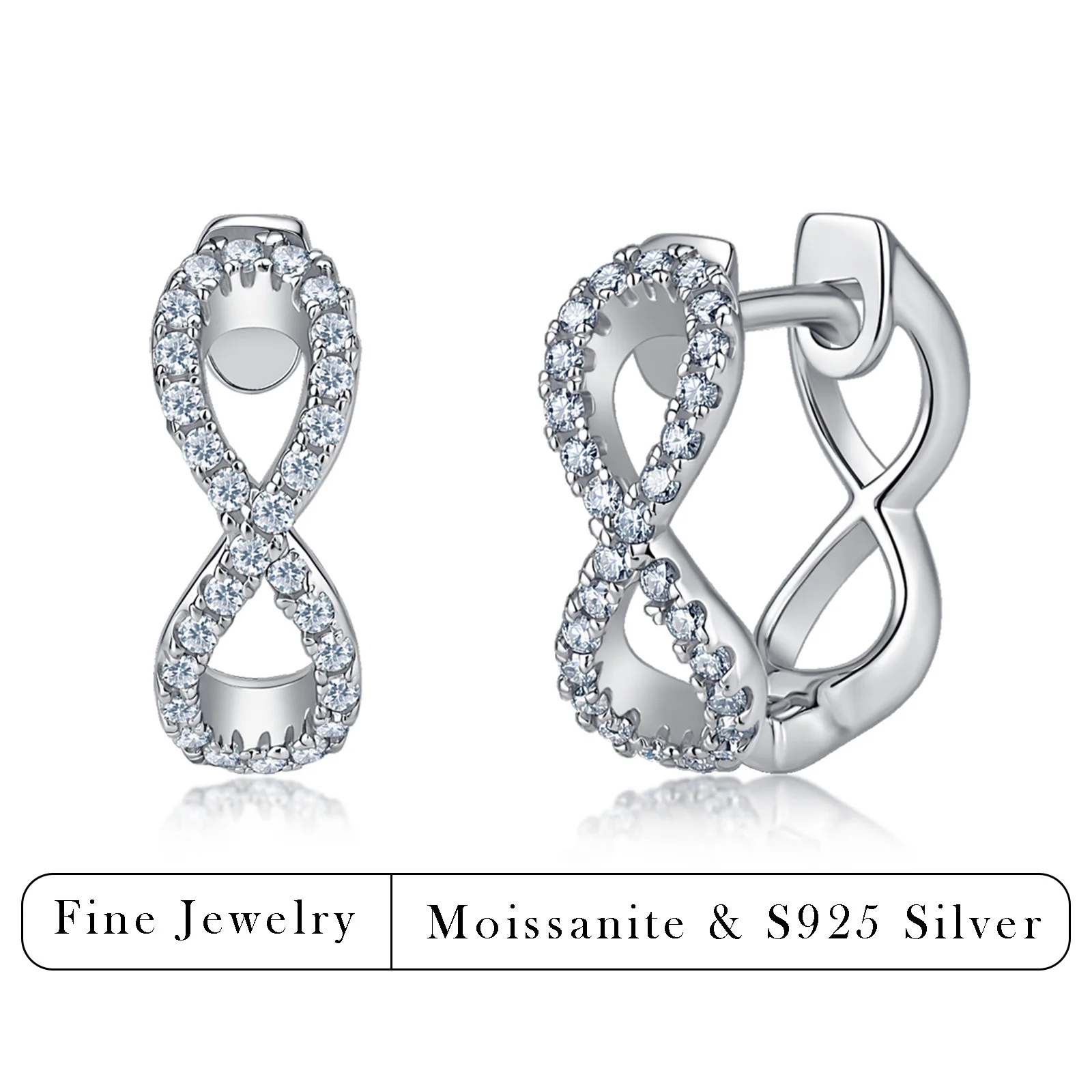 0.28CTW Full Paved Moissanite Infinity Earrings S925 Silver Figure 8 Huggie Hoop Earrings Ladies Daily Gift