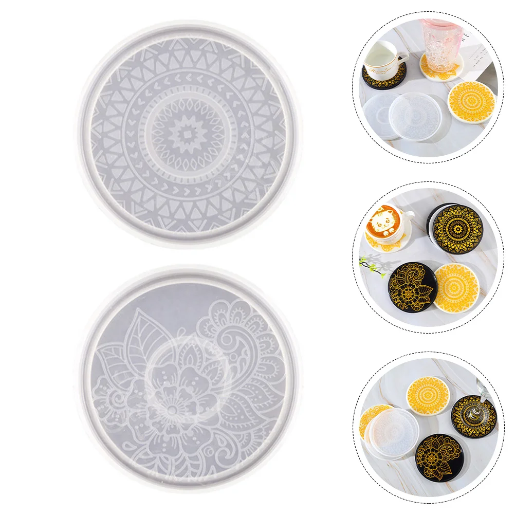 

2 Pcs Coaster Mold DIY Silicone Crystal Epoxy Pattern Cup Pads Silica Gel Manual Molds Round Shape Mat