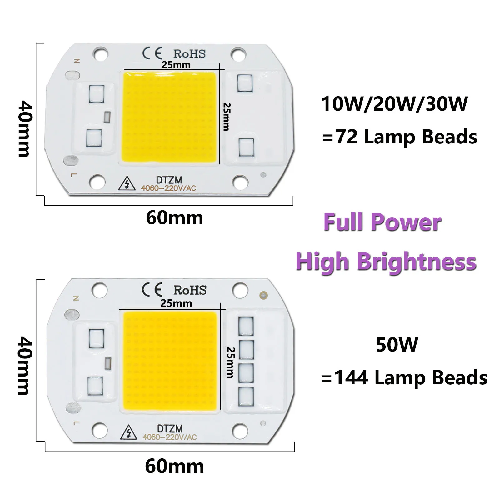 Chip LED COB de 10W, 20W, 30W, 50W, AC220V, Chips IC inteligentes de motor para lámpara de proyector LED DIY