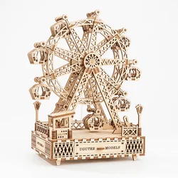 Wooden Music Box 3D Puzzle Toy Assembly Model Kits Wooden Constructor Handmade Craft Ornament Ferris Wheel Model Building Kits