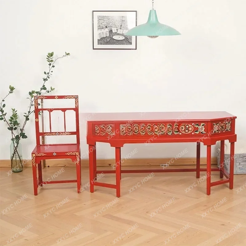 Light luxury dresser Chinese solid wood makeup table red Nasodiva makeup table stool mirror