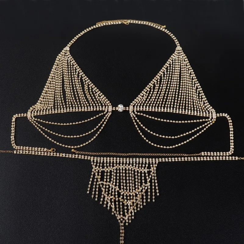 Flash Diamond Breast Chain Rhinestone Tassel Sexy Bikini Breast Chain Sexy Tassel Body Chain
