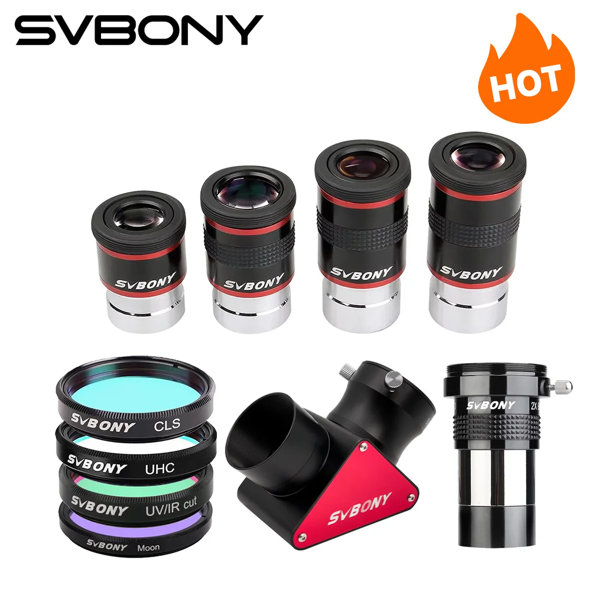 Svbony Telescope Accessories Set Eyepiece, Filter, Zenith Mirror, Barlow Lens, for Astronomical Telescope Observations
