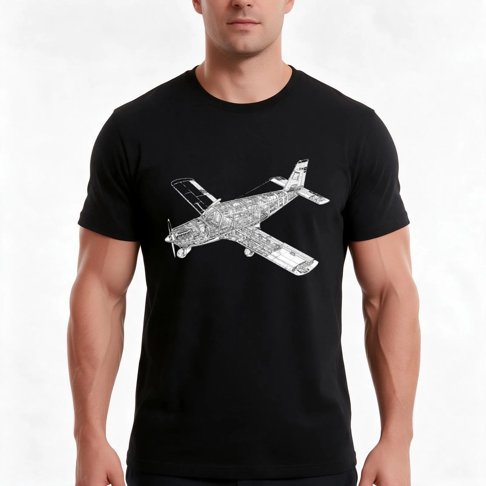 Piper Cherokee Flying Bluprint T-Shirt Summer Casual Cotton Tee Oversized Streetwear Tops Vintage Graphic Print 100% Cotton