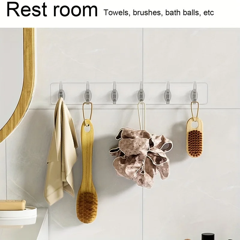 1Pcs Six Linked Hooks, Adhesive Row , Transparent Seamless, Oilproof Waterproof image 2