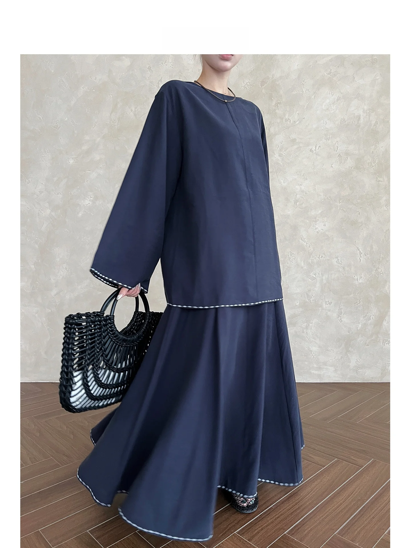 

New Chinese Sle Vintage Elegance Casual Skirt Ethnic Trend High-End Faion Leisure Skirt Glue Fiber Polyester Blend