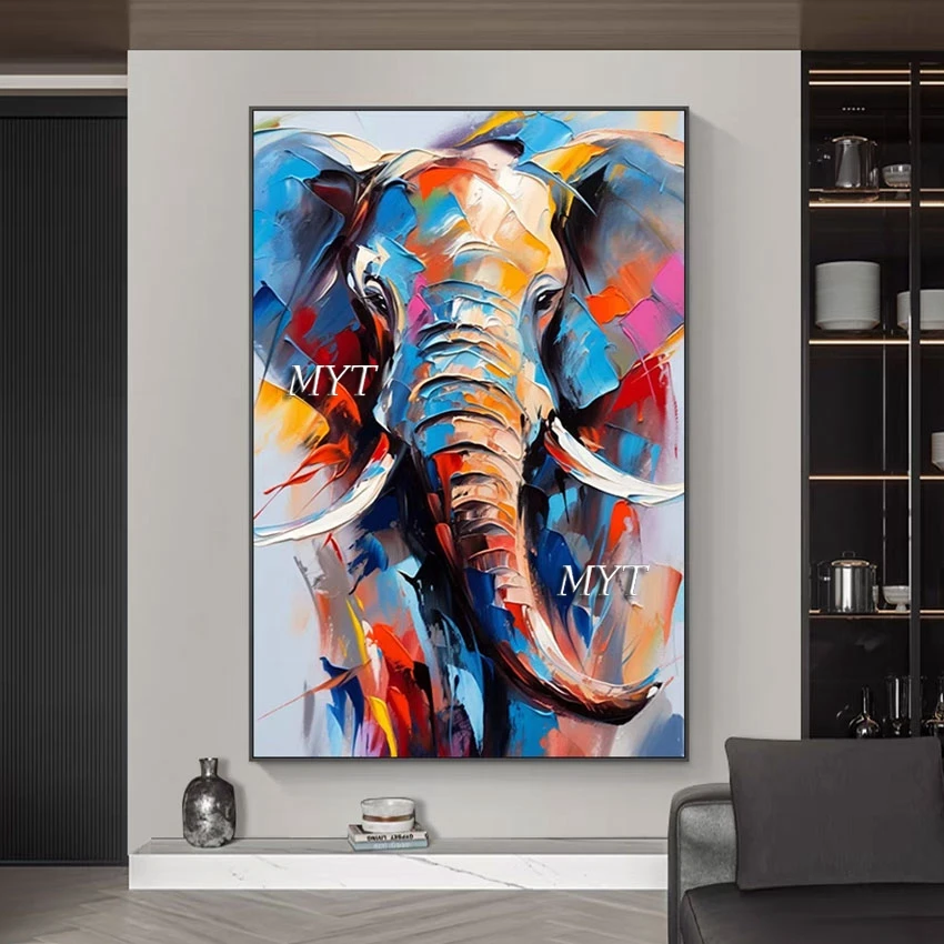 

High Quality Artwork Elephant Picture Acrylic Art Abstract Design Wall Latest Arrival Modern Simple Animal Canvas Decor Painting