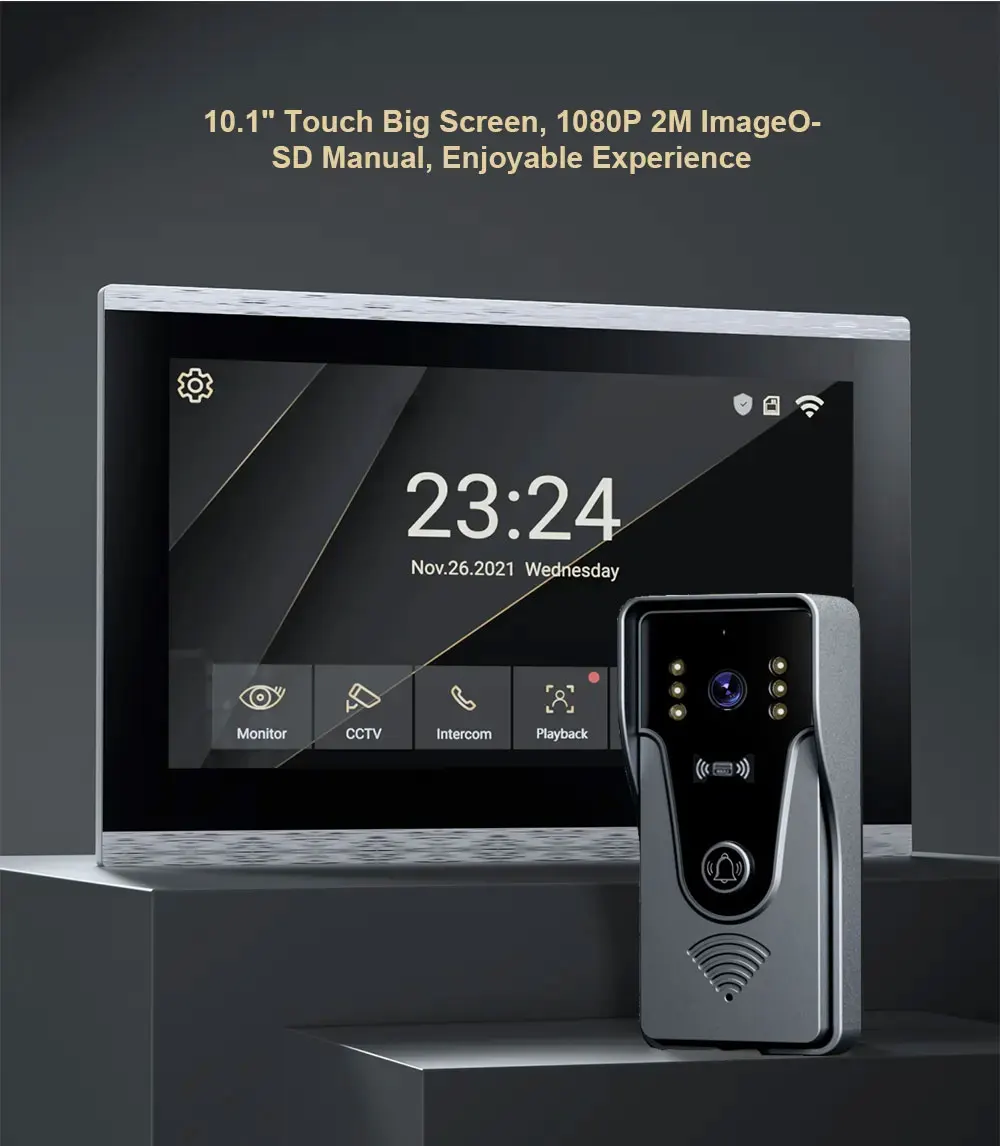 Tuya 1080P 10 Inch Color Touch Screen Wireless WiFi Video Doorbell Smart APP Home Intercom Kit for RFID Access Control System