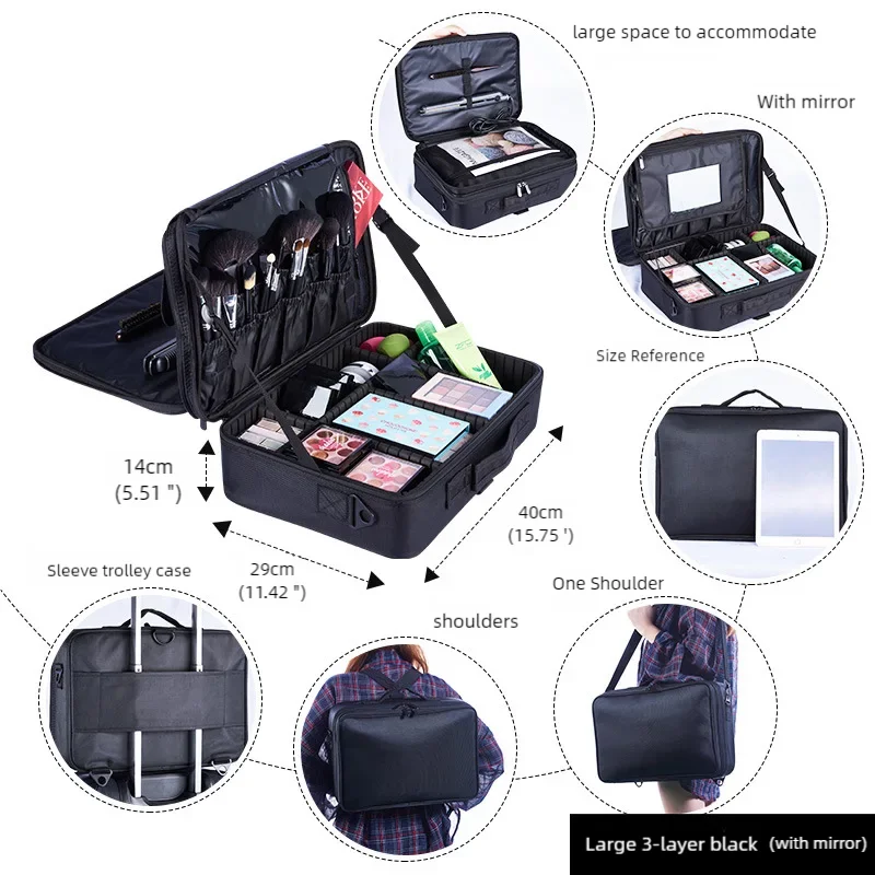 New Oxford Cloth Makeup Bag Travel Necessary Cosmetic Case Compartments Large Capacity Beauty Brush Embroidery Tool Storage