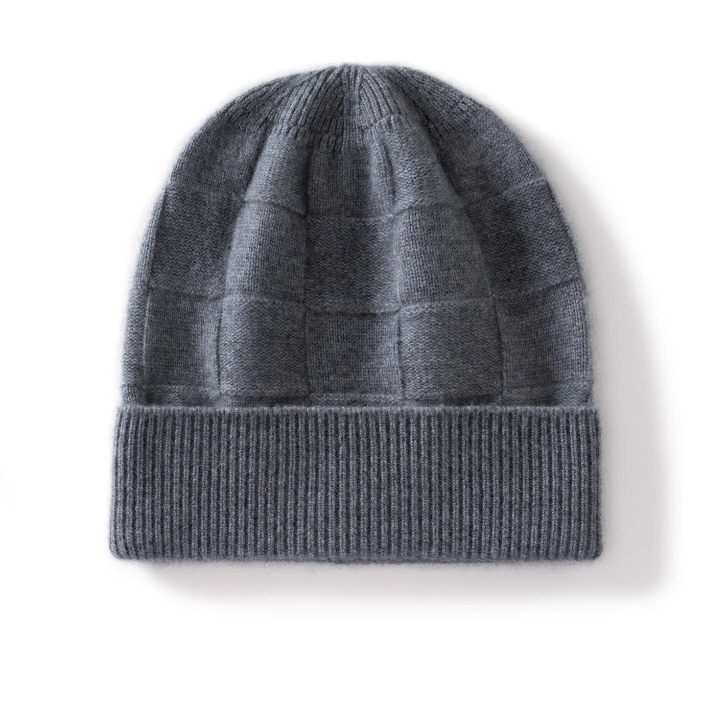 

Unisex 100% Cashmere Flipped Knitted Beanie Grid Printed Warmth Ear Protection Soft Windproof Bonnet for Cycling Hiking Winter