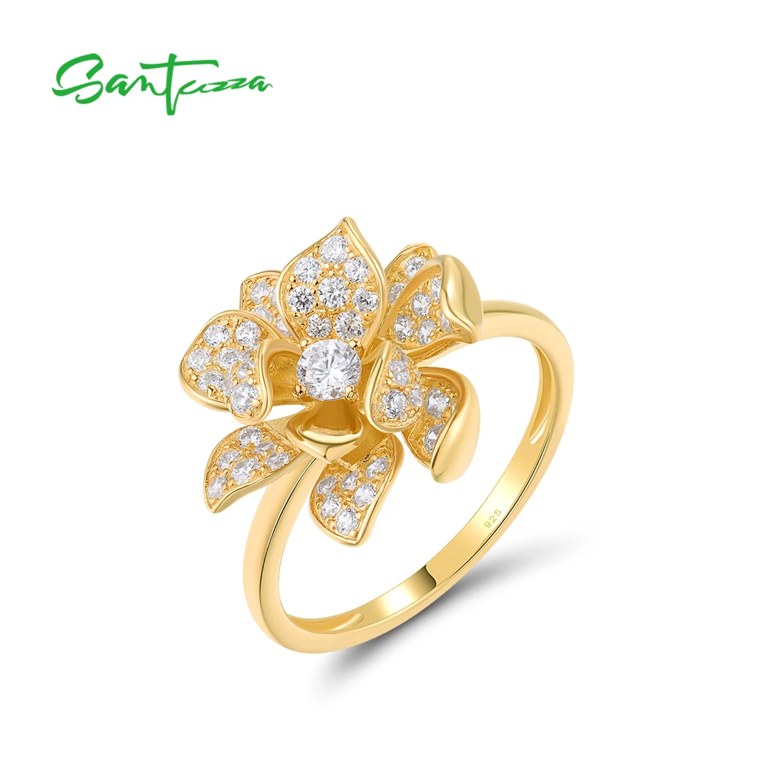 

SANTUZZA Pure 925 Sterling Silver Rings For Women Sparkling Synthetic Zircon Fantastic Flower Trendy Wedding Gifts Fine Jewelry