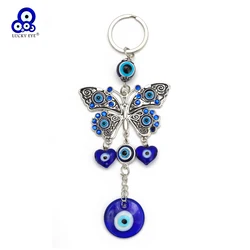 Lucky Eye Butterfly Pendant Wall Hanging Glass Heart Round Turkish Evil Eye Keychain Jewelry llavero porte clé מחזיק מפתחות