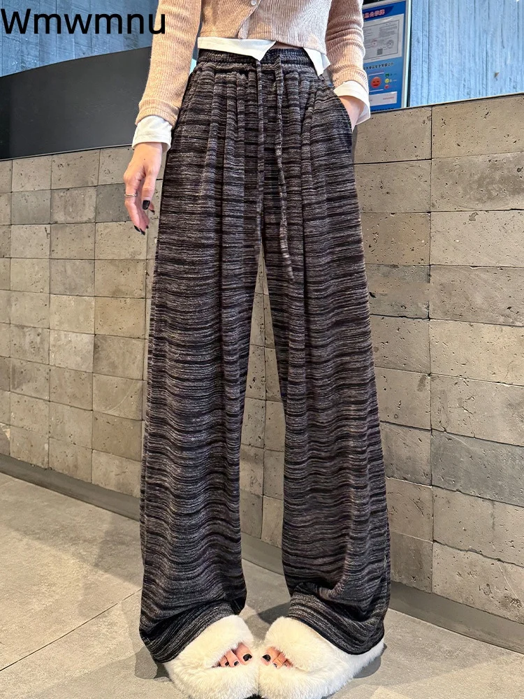 

Винтажные полосатые брюки на шнуровке, женские повседневные мешковатые широкие брюки, свободные прямые брюки с высокой талией Spodnie