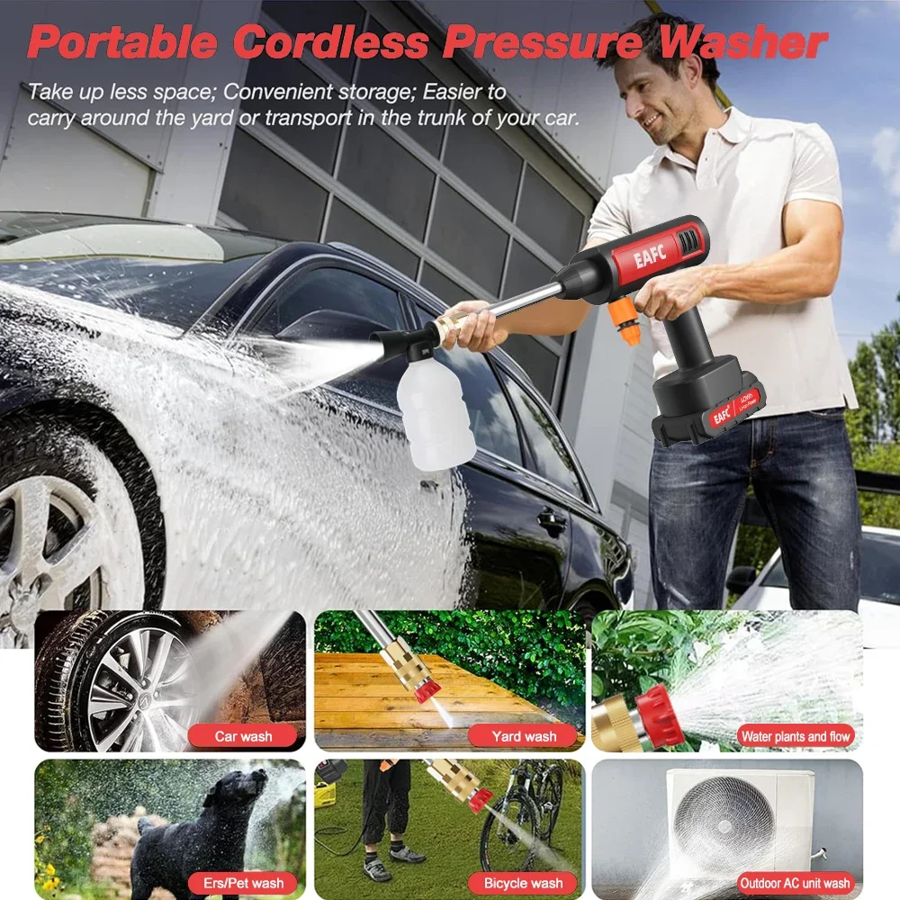 Cordless 60Bar Electric High Pressure Car Wash Gun Washer Supplies Foam Generator Spray Cleaner Car Wash Cleaning Machine - Image 3