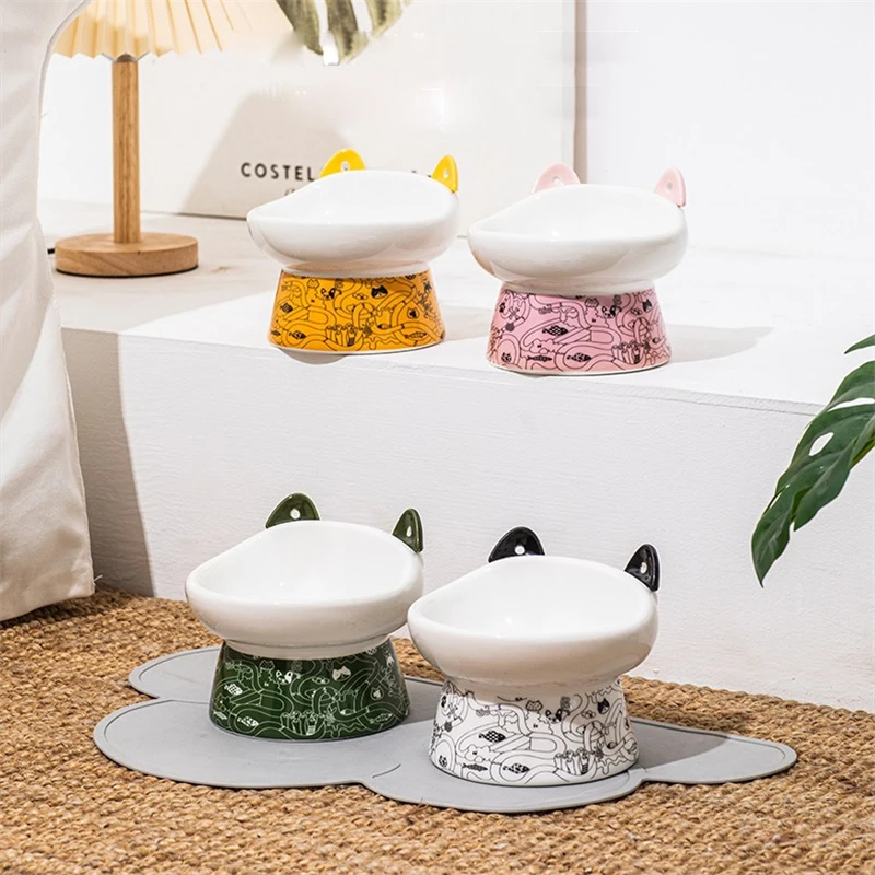 

Creative Ceramic Cat Bowl With Ear Mixing Spoon Puppy Dog Food Water Bowl Snack Dish Pet Feeder Drinker Cat Supplies Accessories