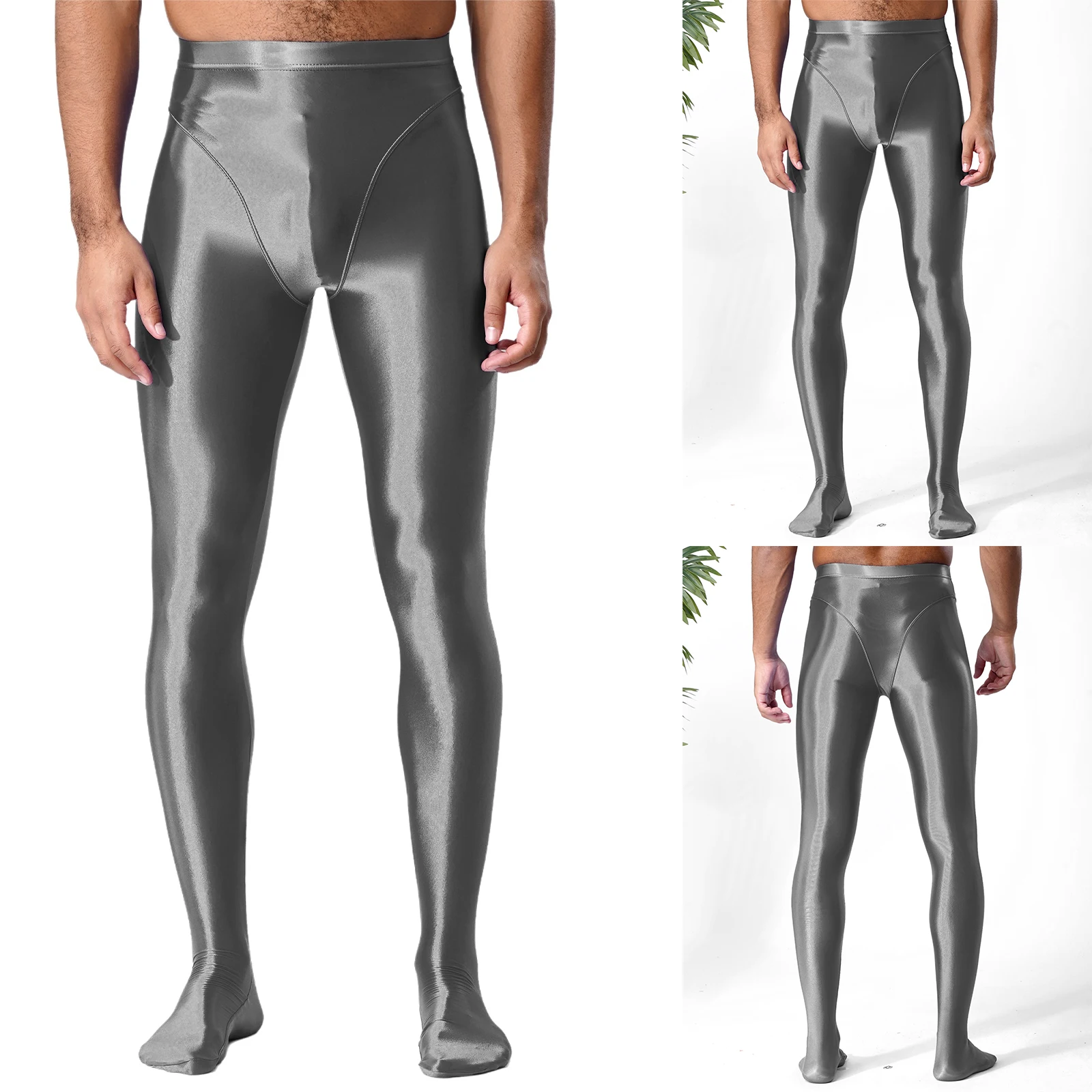 

Men's Slim Fit High Waist Glossy Footed Leggings, Stretchy Yoga Gym Sports Tights for Workout & Costume Wear