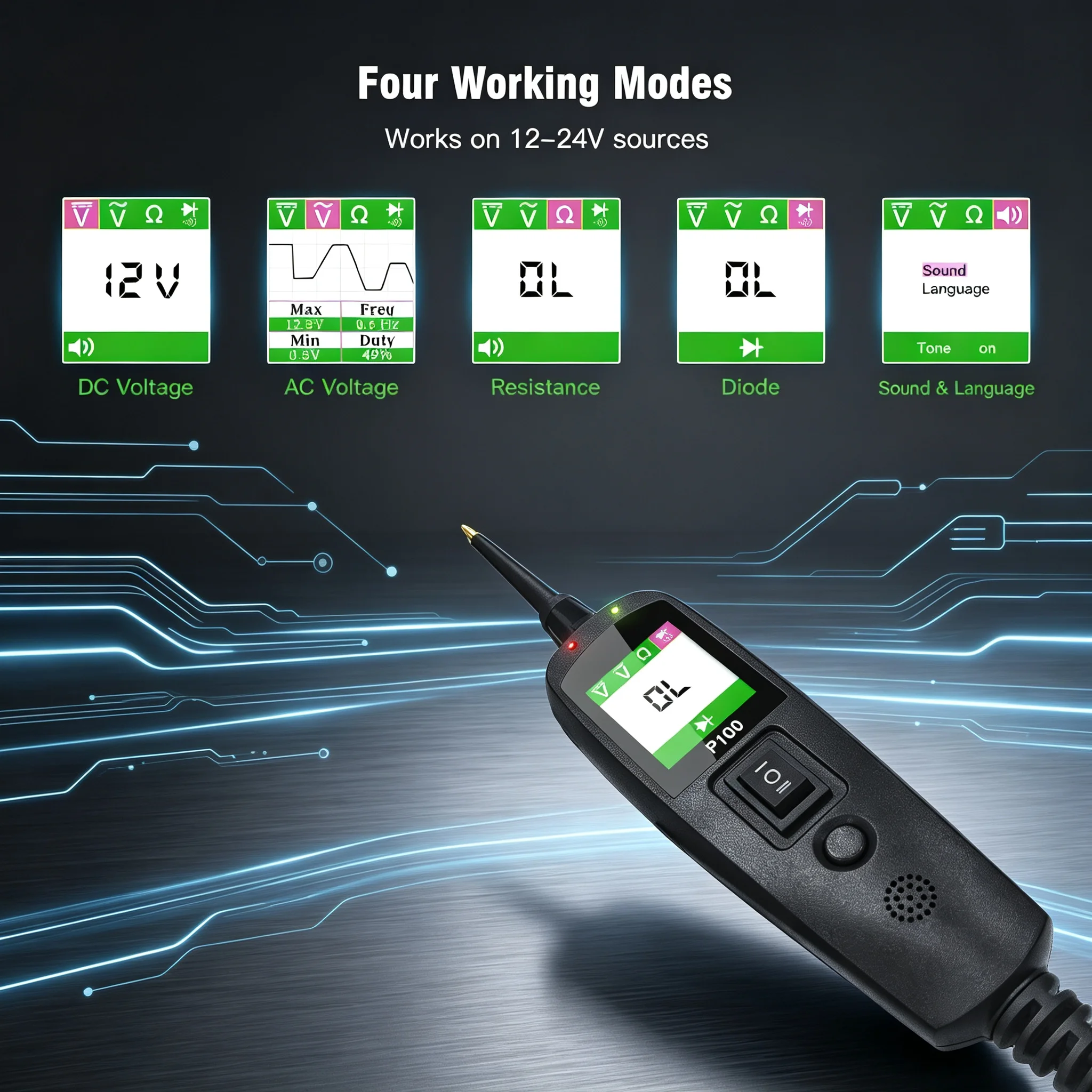 TopDiag JDiag P100 Automotive Power Scan Probe Kit AC DC 12V 24V Car Electrical Circuit Tester