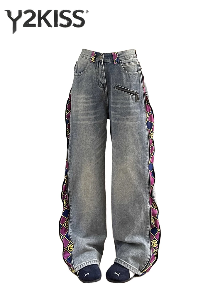 

Летние женские джинсы-бойфренды в стиле панк, широкие джинсовые брюки в стиле гранж Y2K, американское ретро, японский дизайн в стиле Харадзюку, дизайн в стиле гоблин-кор