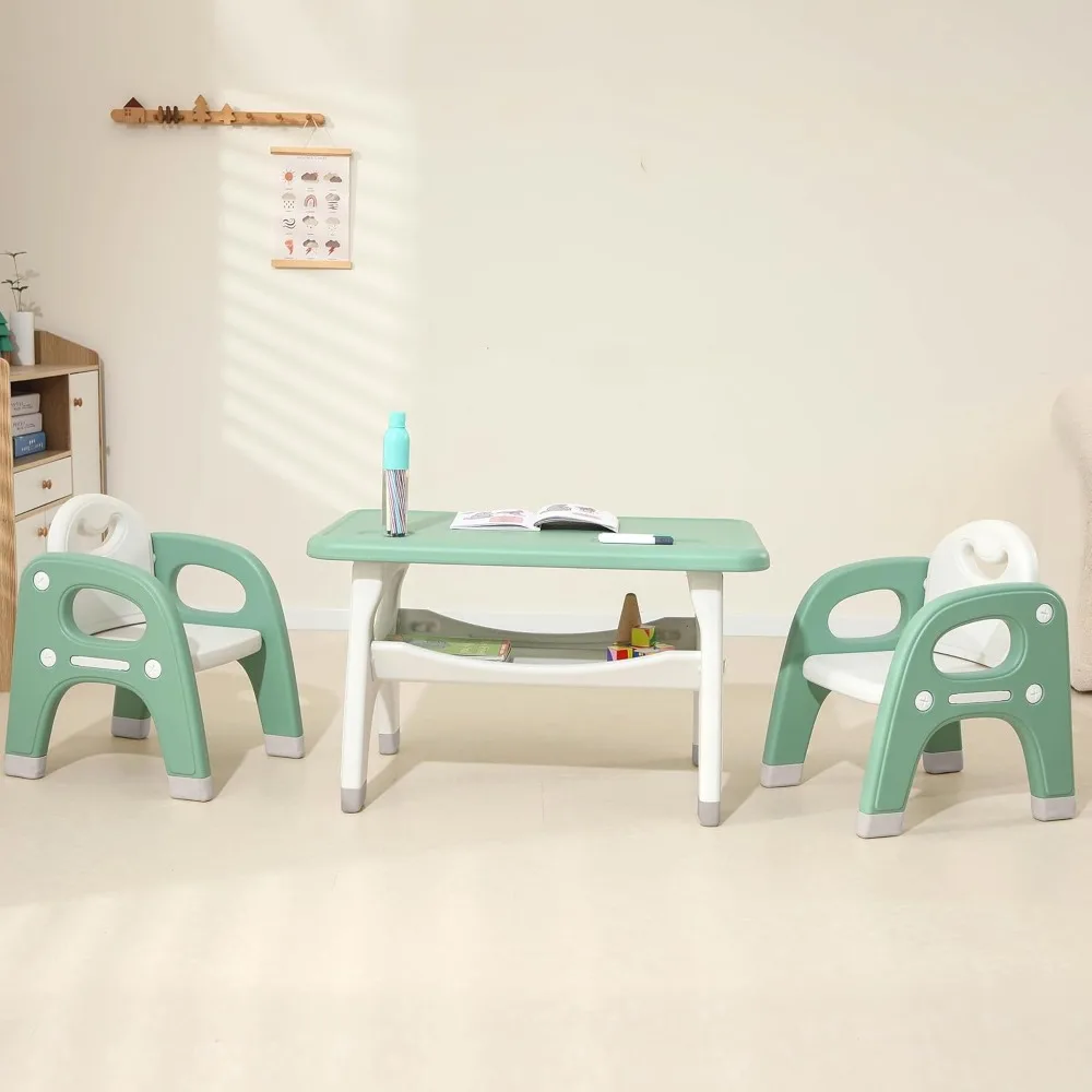 

Kids Table and 2 Chairs Set, Toddler Activity Table Set with Storage Shelf, Toddlers Table and Chairs Set with Anti-Slip Foot Co