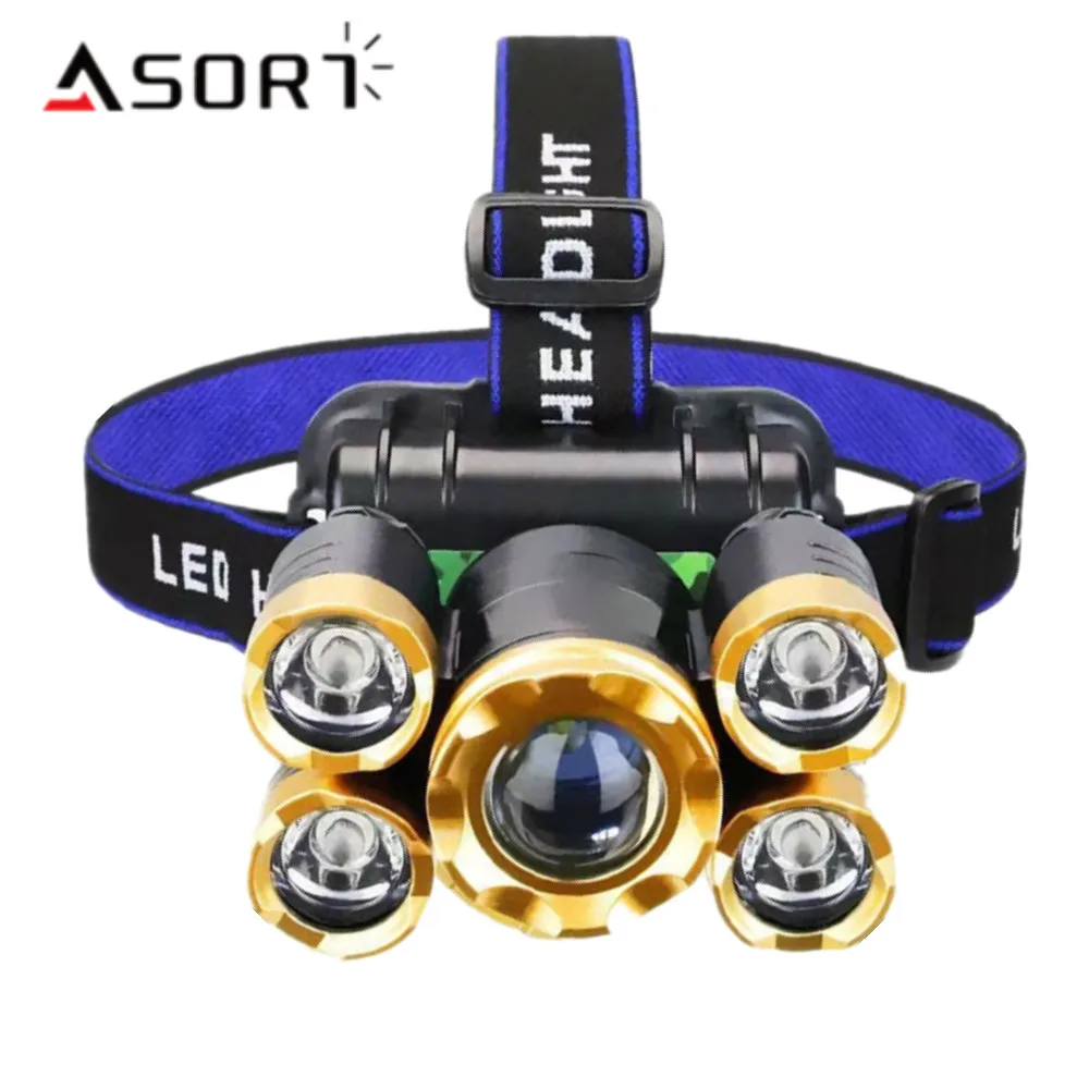 High power 5*LED Headlamp Strong Light USB Charging Headlight For Outdoor Headworn Fishing Light