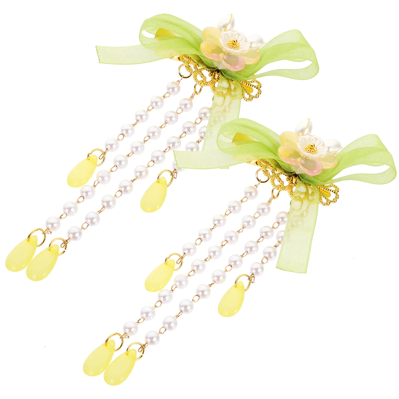

2 Pcs Hair Accessories for Women Flower Kids Girls Cute Clips Hairpin Tassel Green