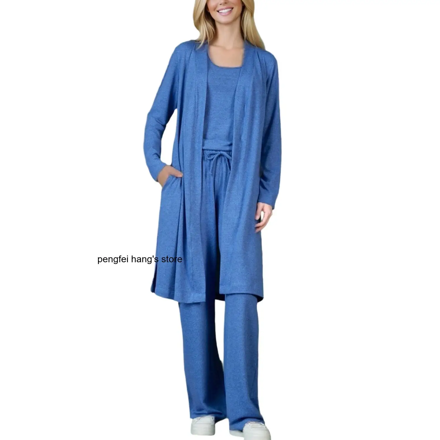 

New Winter Autumn Women 3 Piece Pajama Set Fashion Soft Modal Long Sleeve Robe Top Pants Loungewear Sleepwear