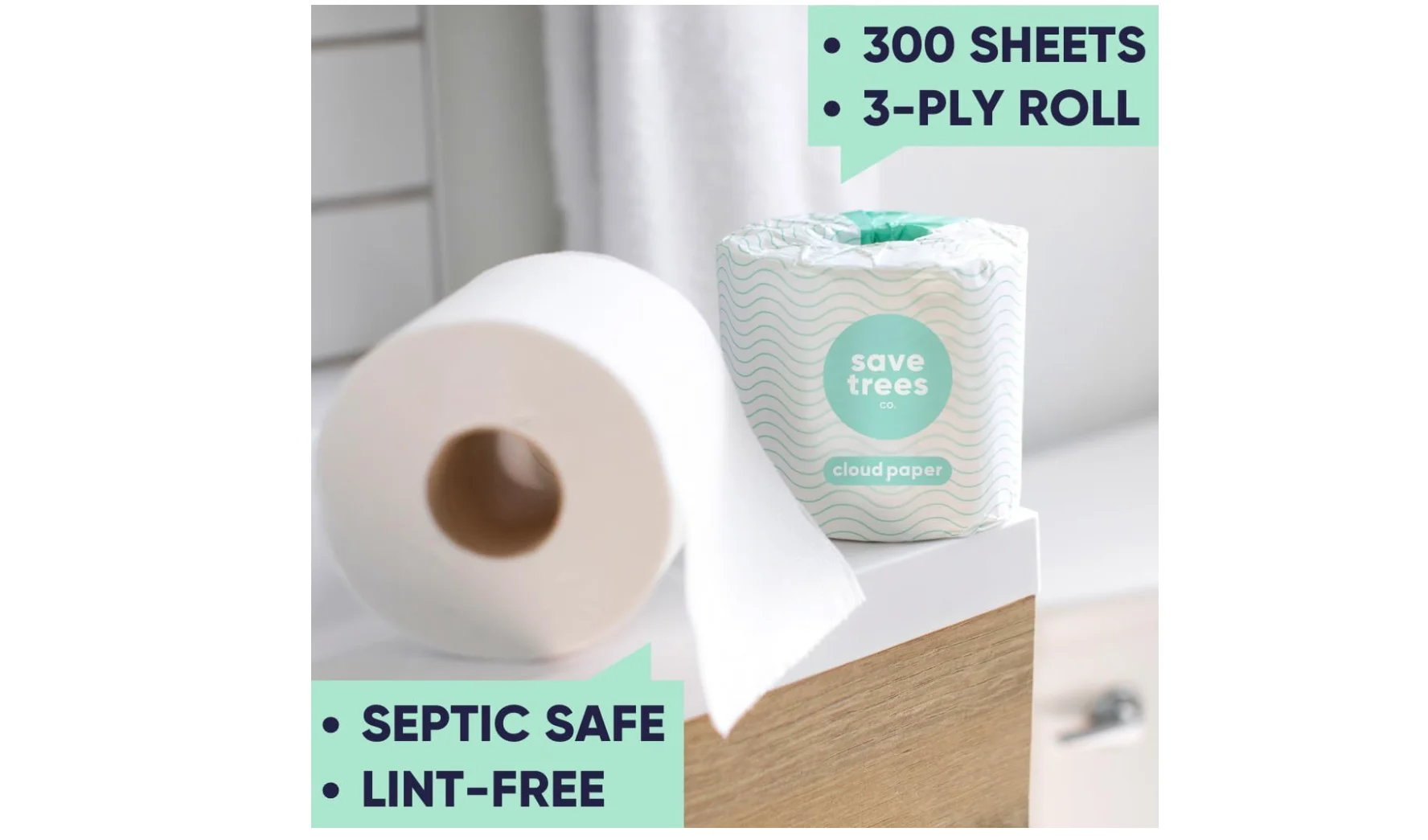 Cloud Paper Bamboo Toilet Paper - 48 Rolls Of Septic Safe Organic Toilet Paper - 3-ply, 300 Sheets Per Roll - PFAs Free, FSC Cer