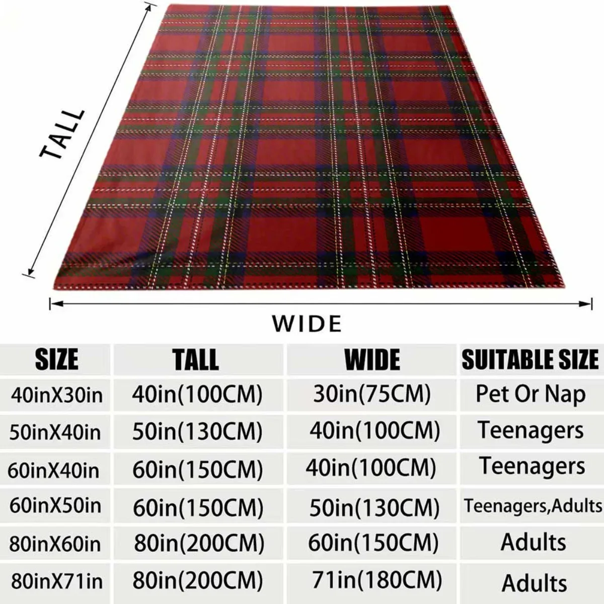 Bright Red Green Tartan Check Full Seamless Print Fluffy Throw Blanket, Warm Soft Couch Bed Classic Vintage Home Decor Present