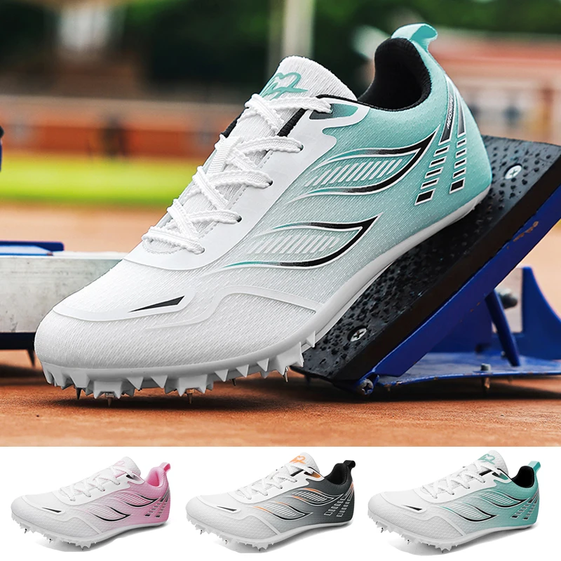 

Men Women Track Field Events Cleats Sprint Shoes Athlete Short Spikes Running Sneakers Training Racing Sport Shoes Size