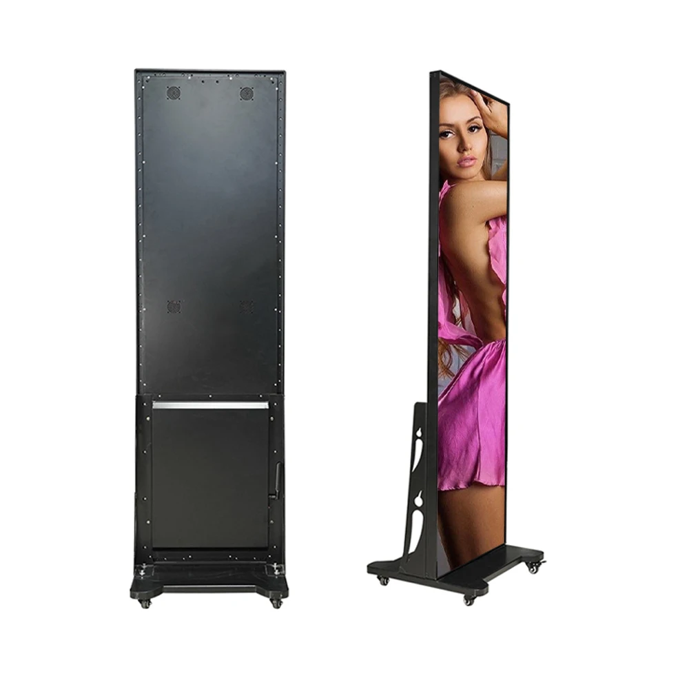 Indoor Digital Signage P2.5mm High Definition Poster Led Advertising Display Screen with Standing Wheel for Shopping Mall