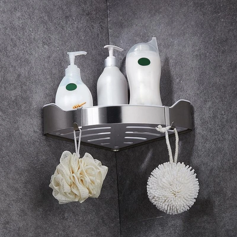 Wall Mounted Storage Trays Shampoo Holder Shower Caddy Corner Wall Shelf Kitchen & Bathroom Shelves with 2 Hooks Top Sale