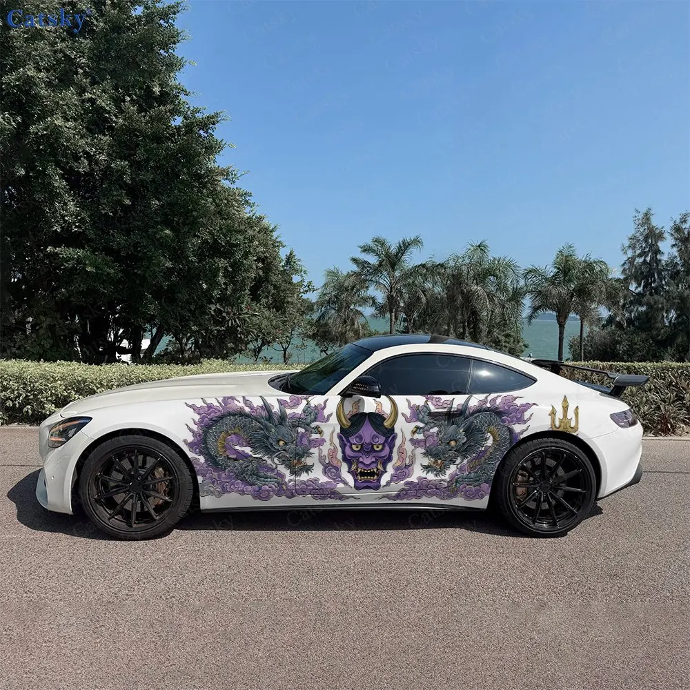 

2pcs.Irezumi Hannya Black Dragon Car Side Wraps, Self-Adhesive PVC Waterproof & Scratch-Resistant Stickers, Car Accessory Gift